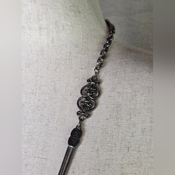 Brighton Vintage Scrollwork Necklace Heavy Chain Gunmetal Silver Contempo Style - Picture 5 of 8
